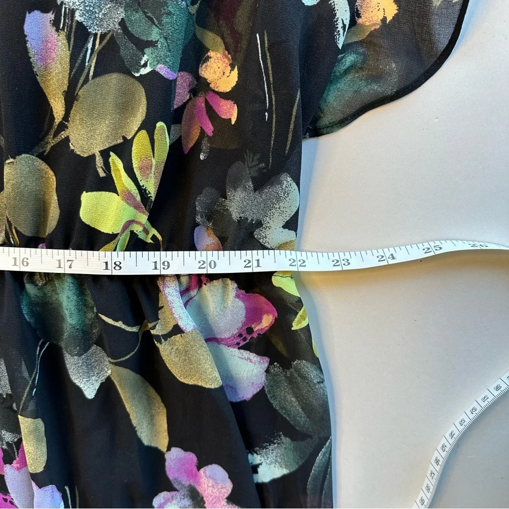 Ava & Viv Women 3X Maxi Dress Black Floral Multi Sheer Tiered Flutter Sleeves - Picture 8 of 14
